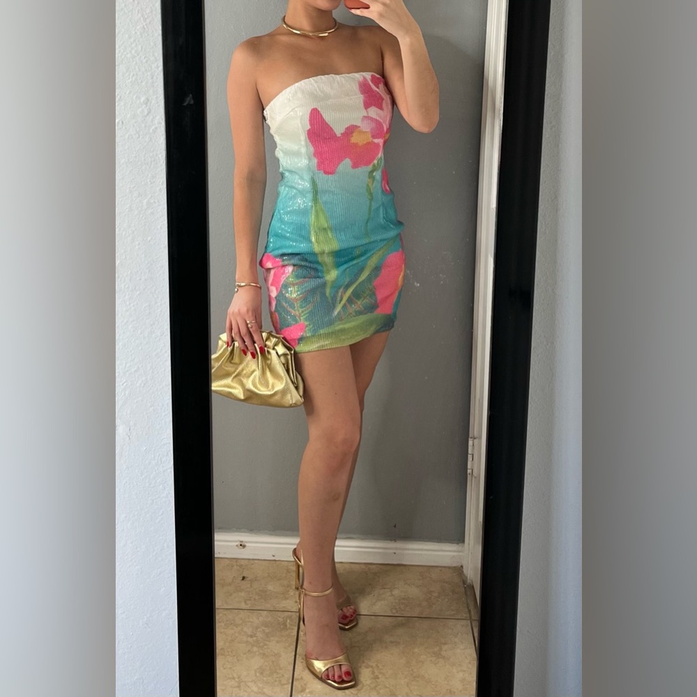 Strapless Floral Mini Dress - Multicolor - Picture 3 of 13